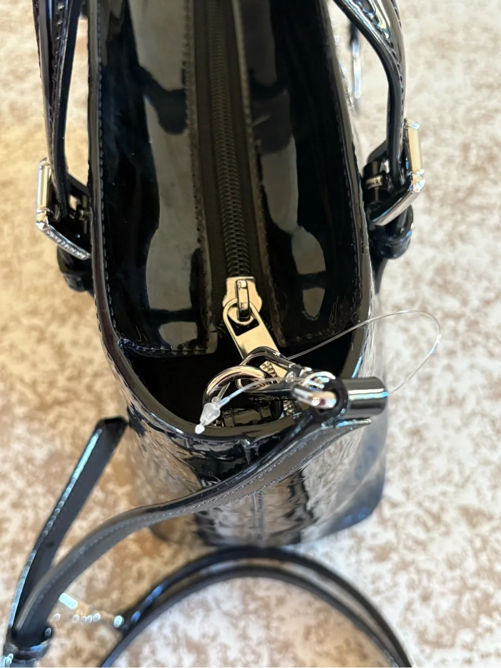 Michael Kors Black Patent Leather Satchel with Logo Charm